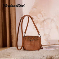 Montana West Floral Tooled Mini Fringe Crossbody Bag