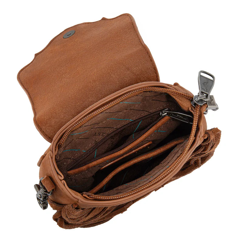 Montana West Floral Tooled Mini Fringe Crossbody Bag