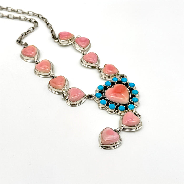 Turquoise and Pink Conch Heart Necklace