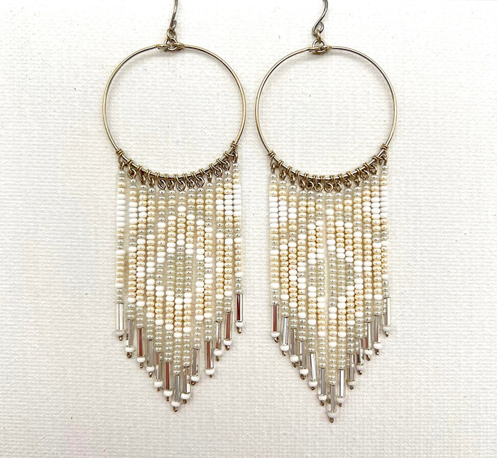 Cream Diamond Detail Beaded Earrings