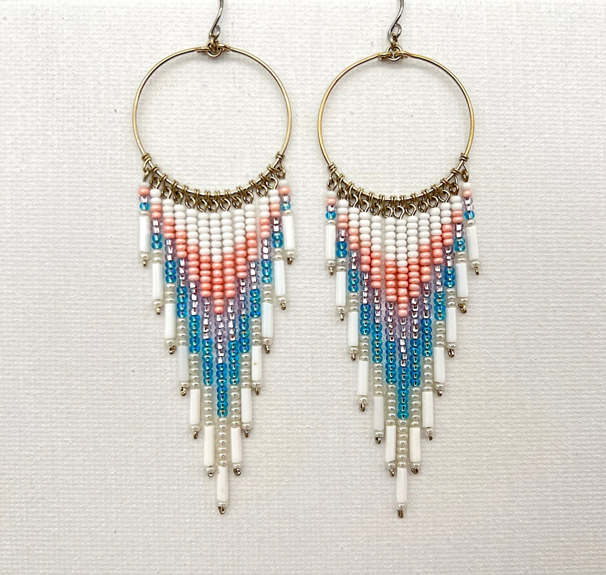 Pink And Blue Beaded Earrings