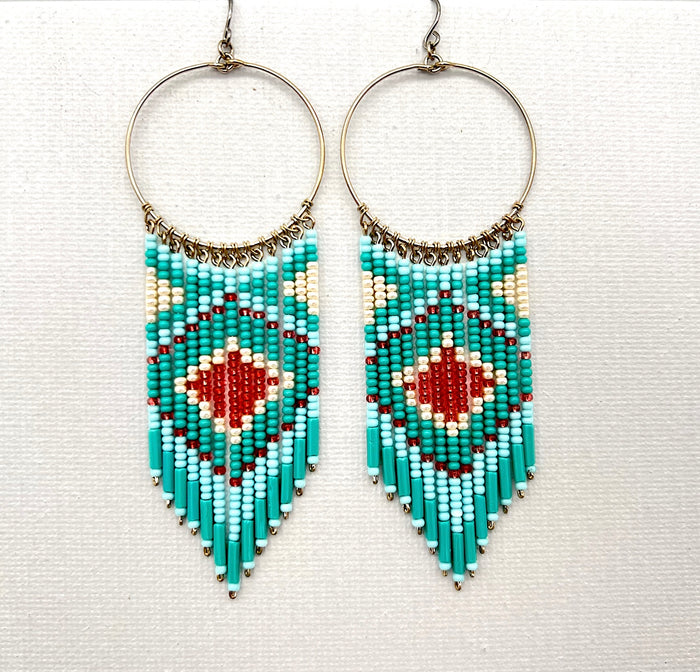 Teal Pink Diamond Detail Beaded Earrings