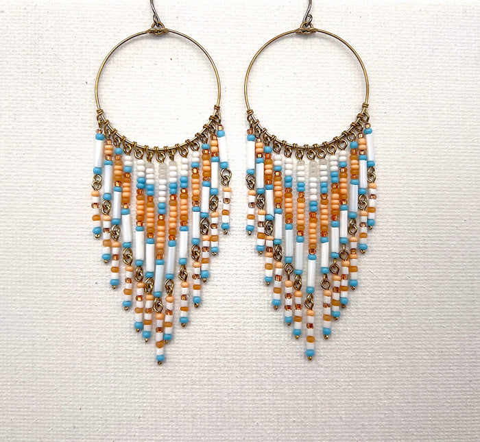 Pink And White Beaded Earrings