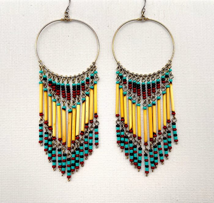 Tan Beaded Round Earrings