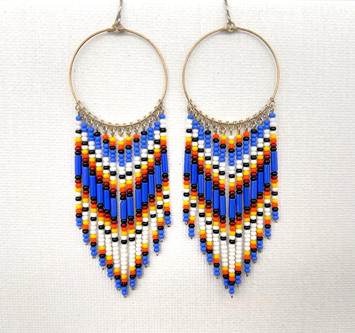 Blue Multi Colored Beaded Earrings