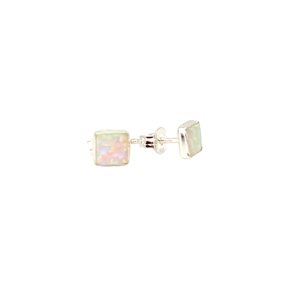 Square White Opal Sterling Earrings