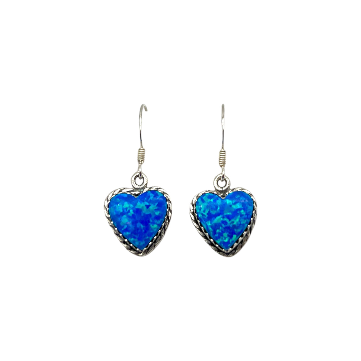 Blue Opal Heart Sterling Earrings