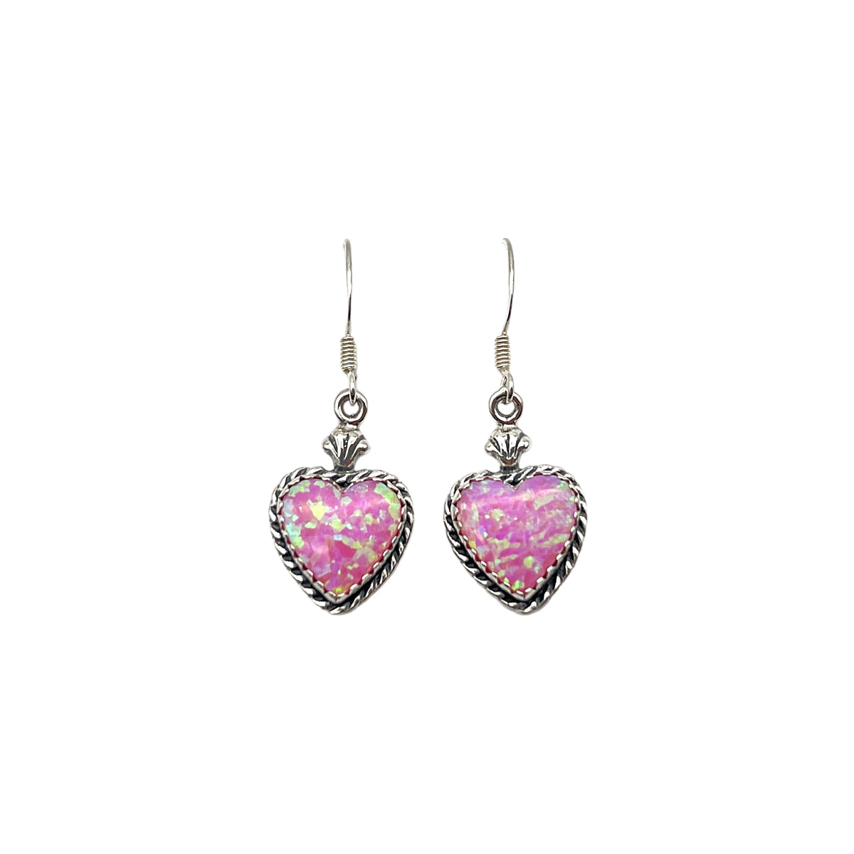 Pink Opal Heart Dangle Sterling Earring