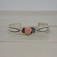 Native American Handcrafted Sterling Silver Pink Conch Heart Bracelet