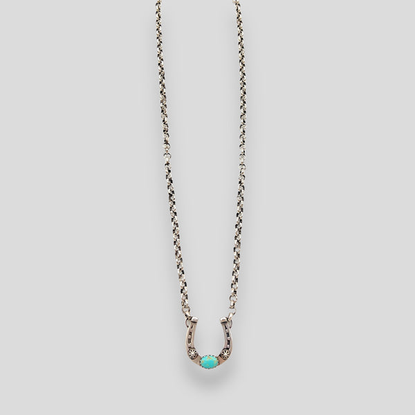 Native American Turquoise Sterling Silver Horseshoe Necklace