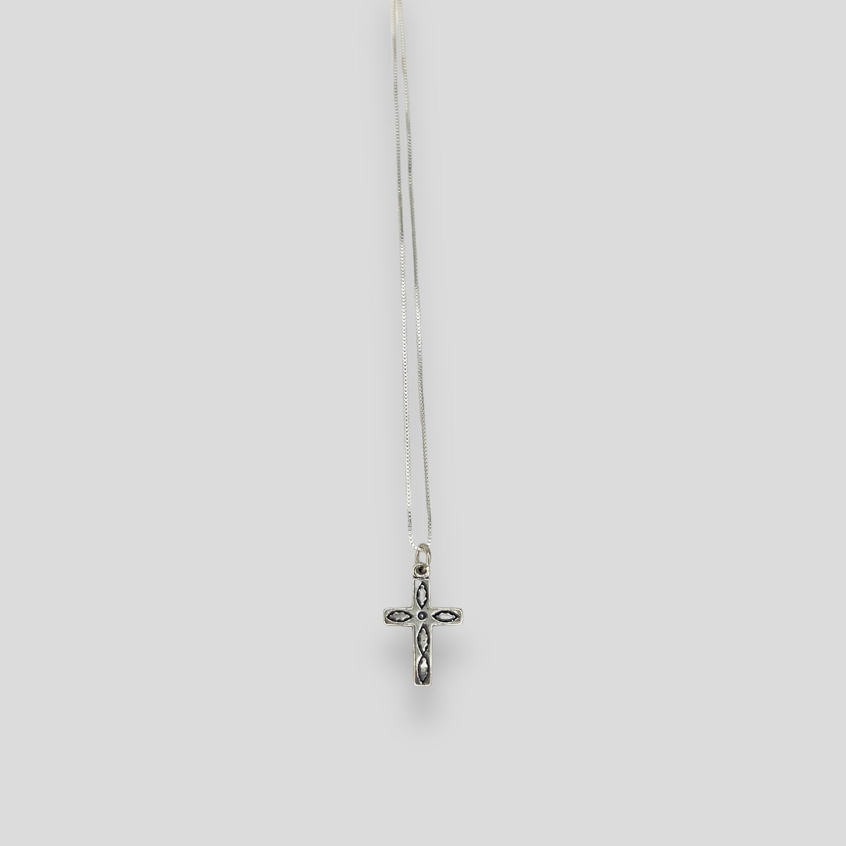 Small Sterling Silver Etched Cross Pendant Necklace