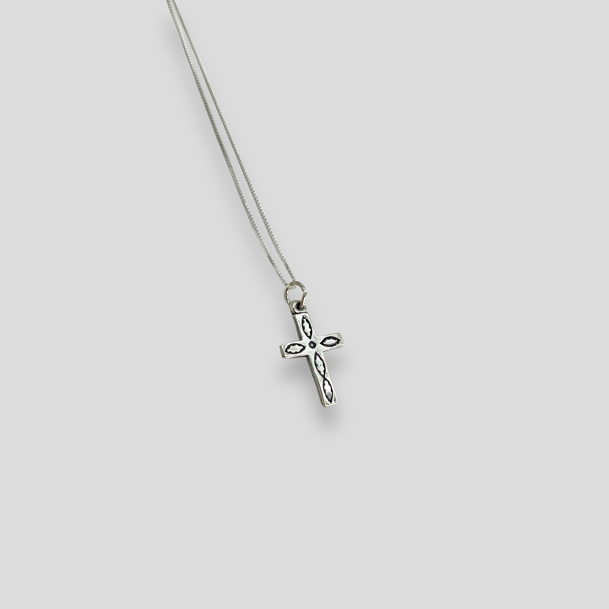 Small Sterling Silver Etched Cross Pendant Necklace