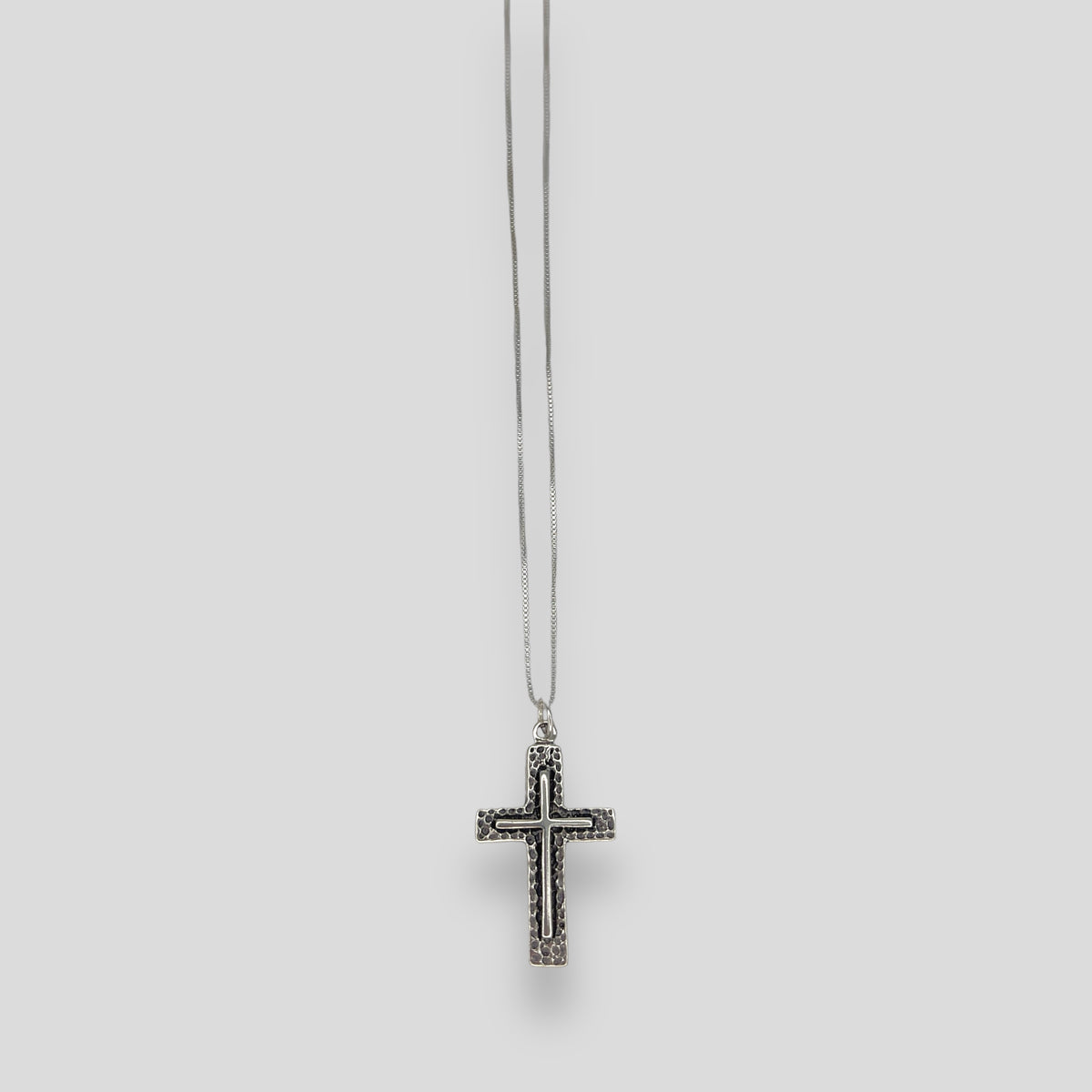 Small Sterling Silver Raised Cross Pendant Necklace