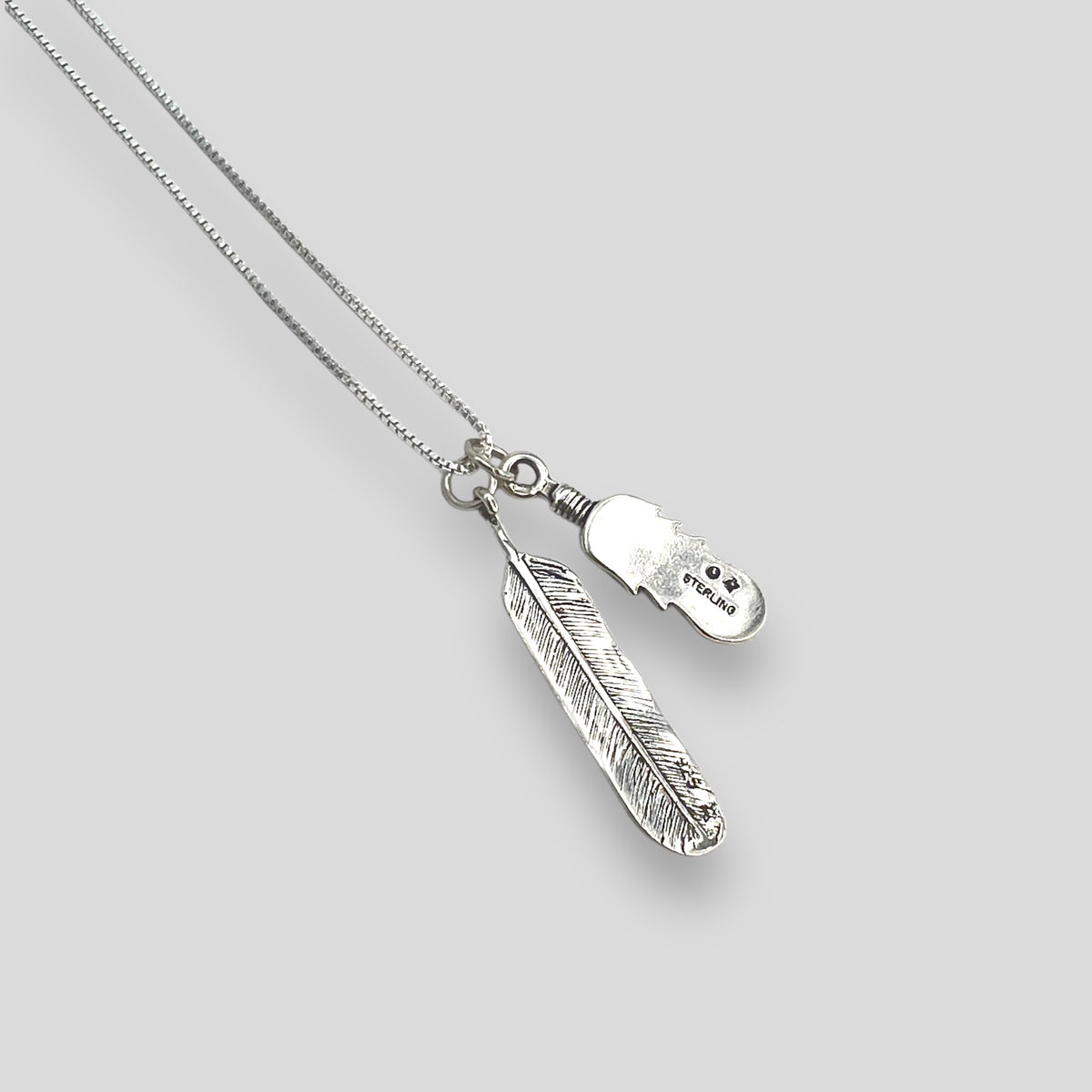 Small Sterling Silver Double Feather Pendant Necklace