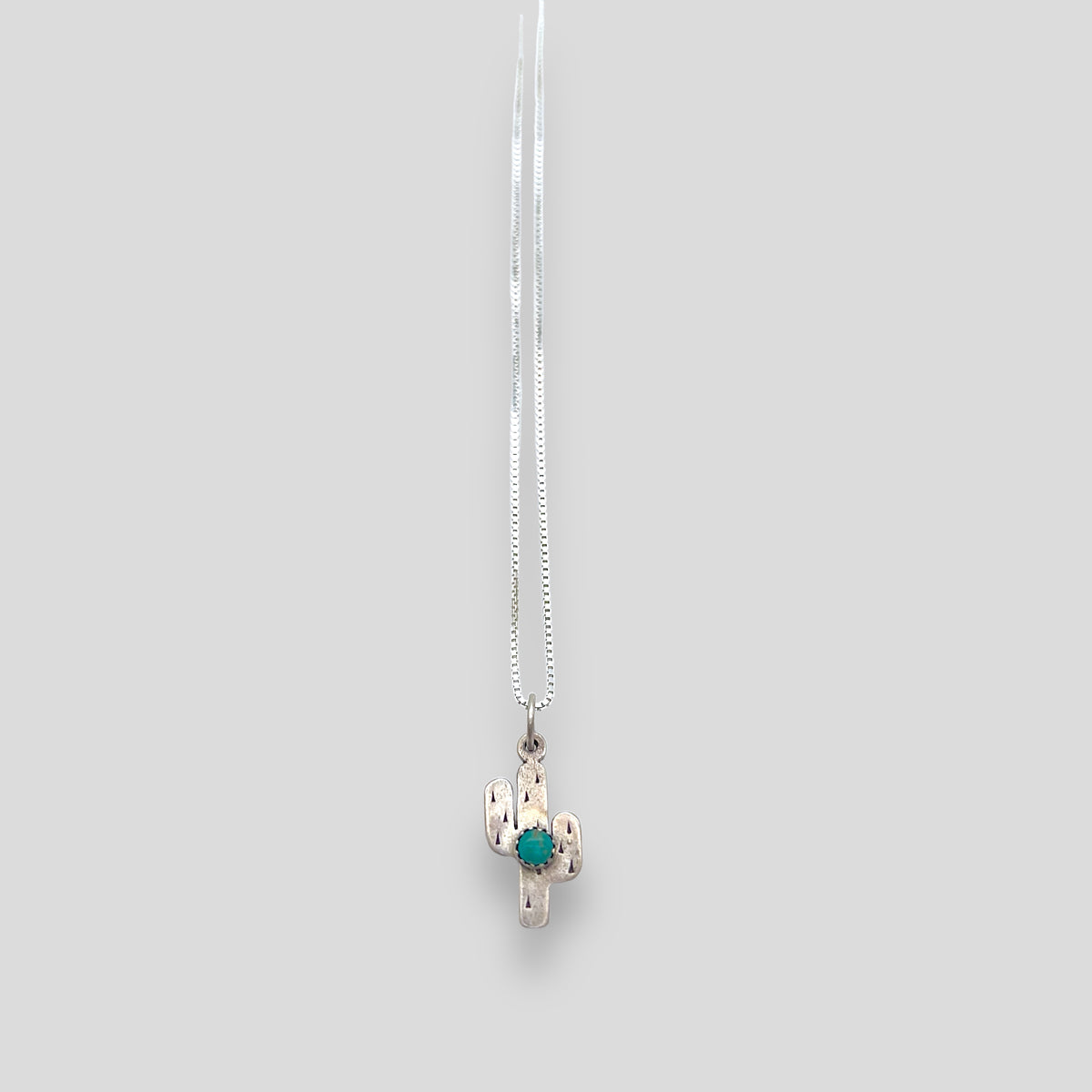 Small Turquoise and Sterling Silver Thick Saguaro Pendant Necklace