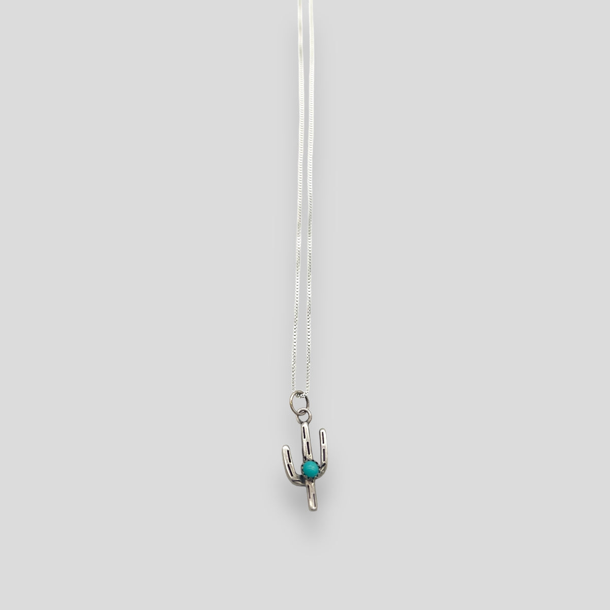 Small Turquoise and Sterling Silver Thin Saguaro Pendant Necklace