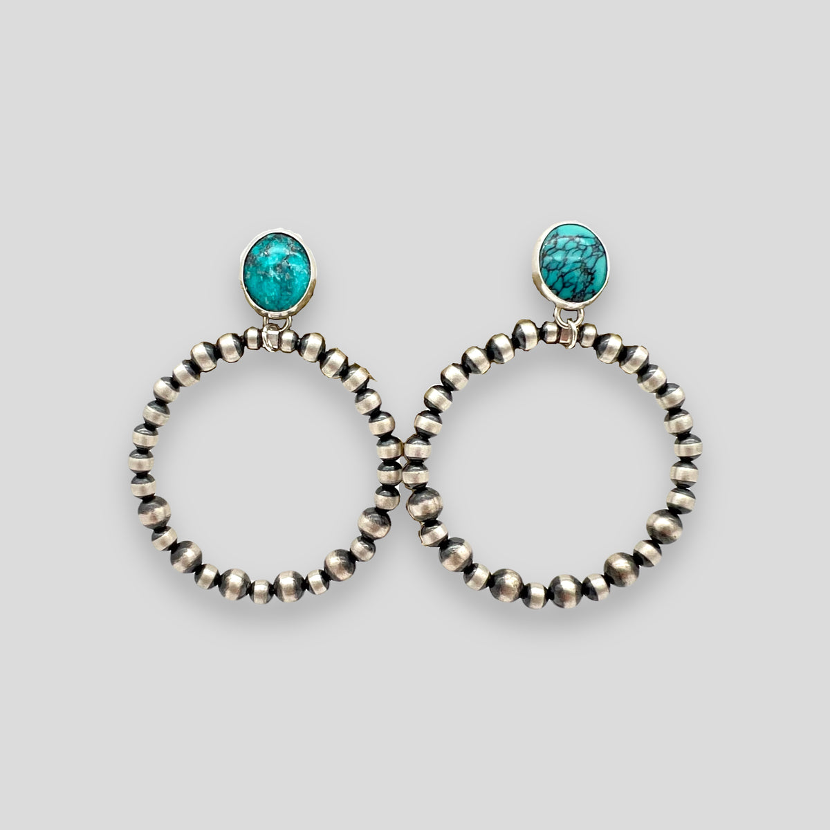 Navajo Handcrafted Turquoise and Navajo Pearls Hoops