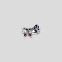 Purple Butterfly and Flower Sterling Toe Ring