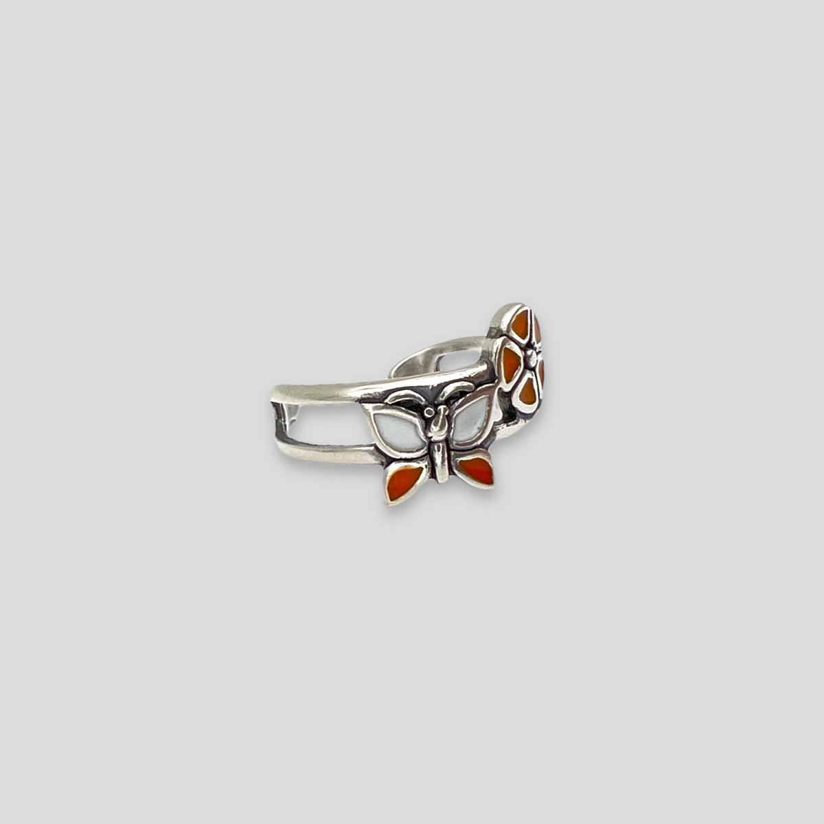 Orange Butterfly and Flower Sterling Toe Ring