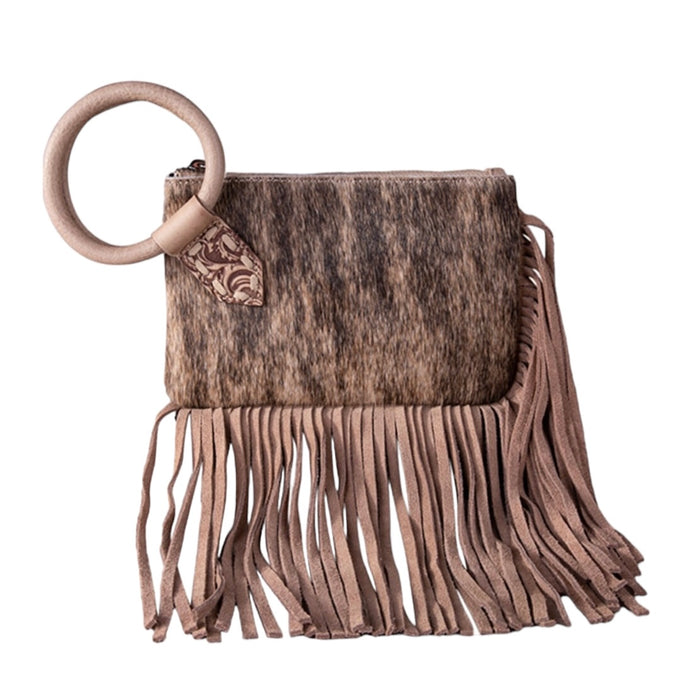 Trinity Ranch Women's Cowhide Ring Handle Wristlet Tan