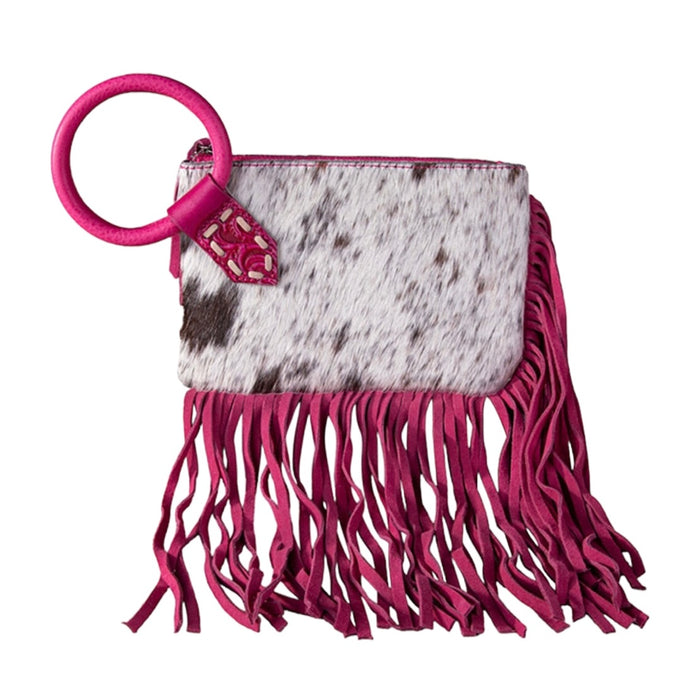 Trinity Ranch Women's Hairon Cowhide Ring Handle Wristlet Pink