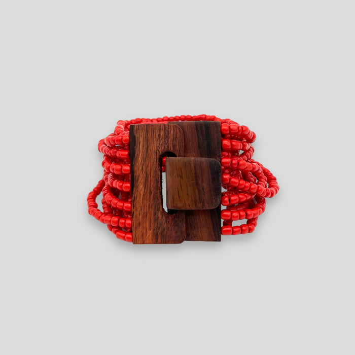 Adjustable Beaded Buckle Bracelet Red