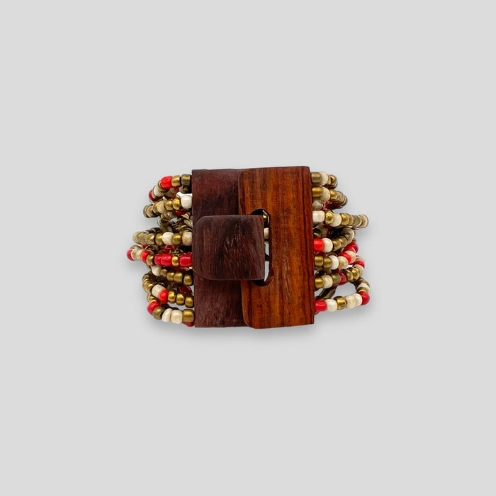 Adjustable Beaded Buckle Bracelet Red Multi