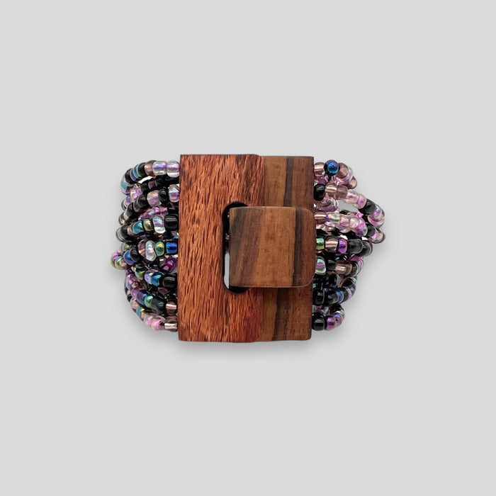 Adjustable Beaded Buckle Bracelet Purple Multi