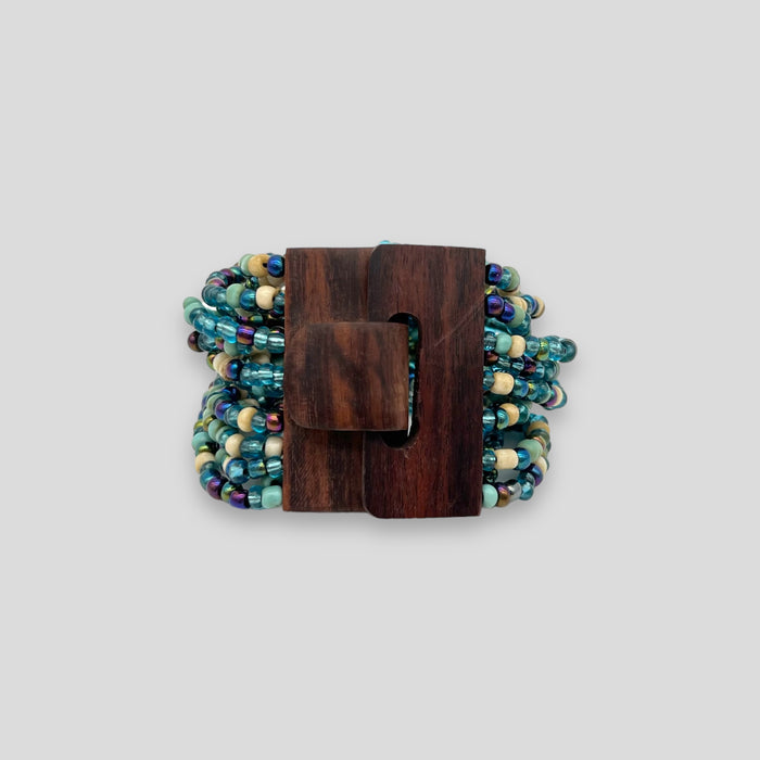 Adjustable Beaded Buckle Bracelet Blue Multi