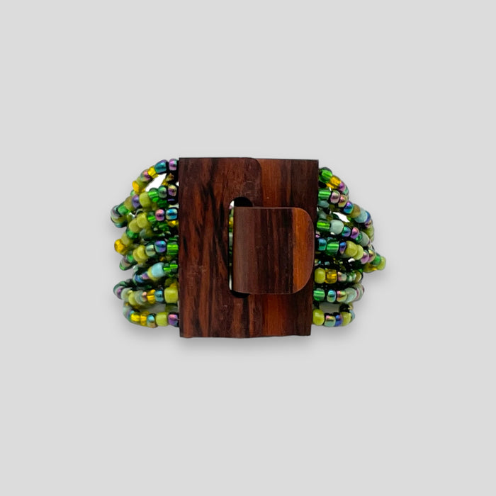 Adjustable Beaded Buckle Bracelet Green Purple Multi