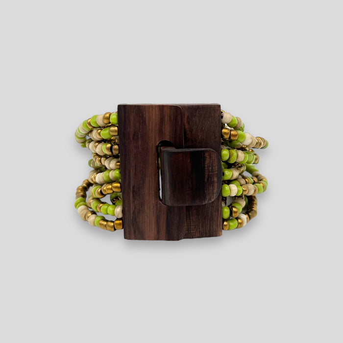 Adjustable Beaded Buckle Bracelet Green Multi