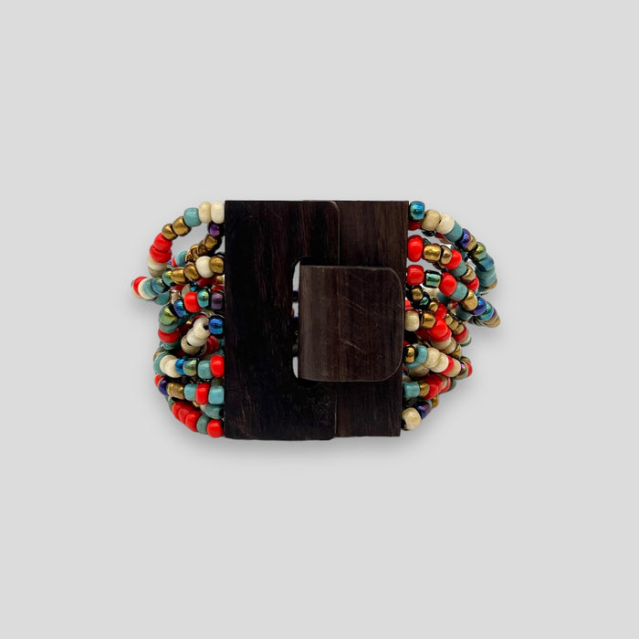 Adjustable Beaded Buckle Bracelet Red Multi