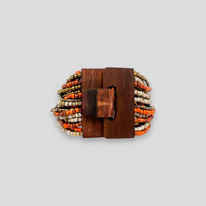 Adjustable Beaded Buckle Bracelet Orange Gold