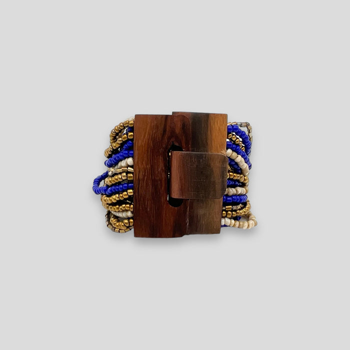 Adjustable Beaded Buckle Bracelet Blue Gold