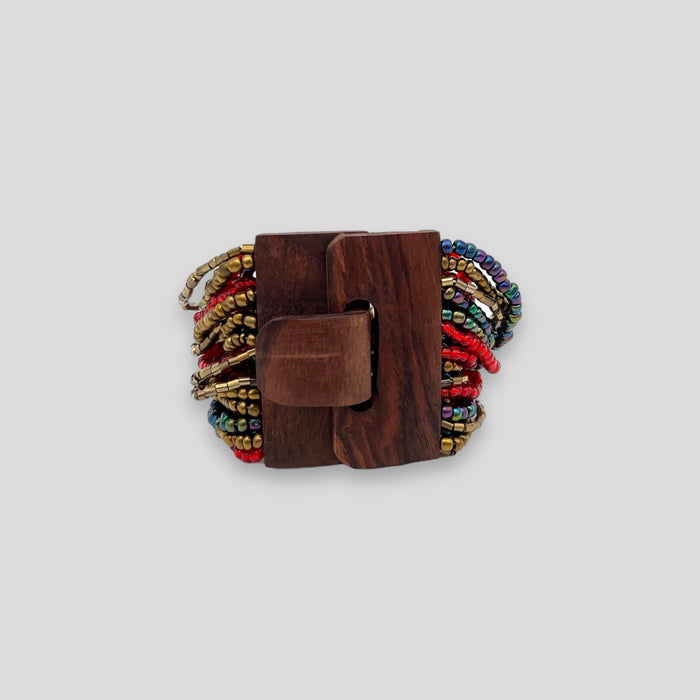 Adjustable Beaded Buckle Bracelet Red Gold