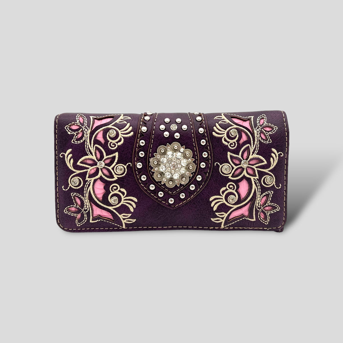 Purple Trifold Embroidered Wallet