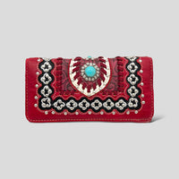 Red Trifold Embroidered Wallet