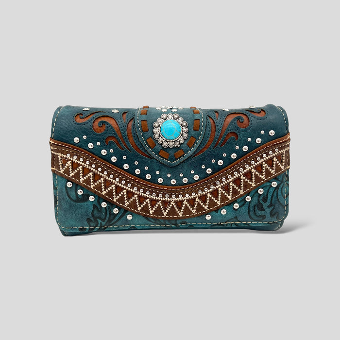 Teal Trifold Embrodered Wallet