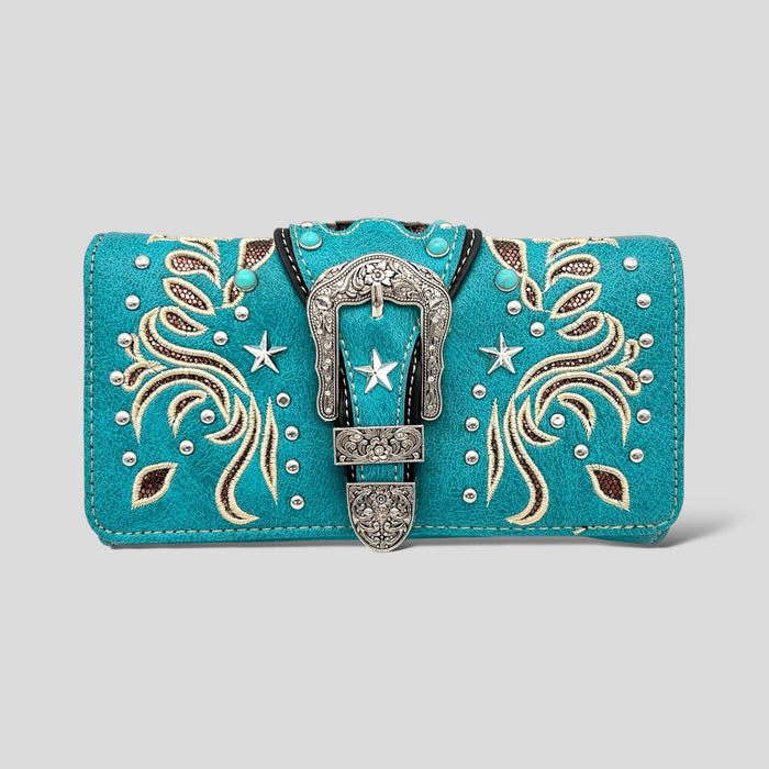 Turquoise Trifold Embroidered Wallet