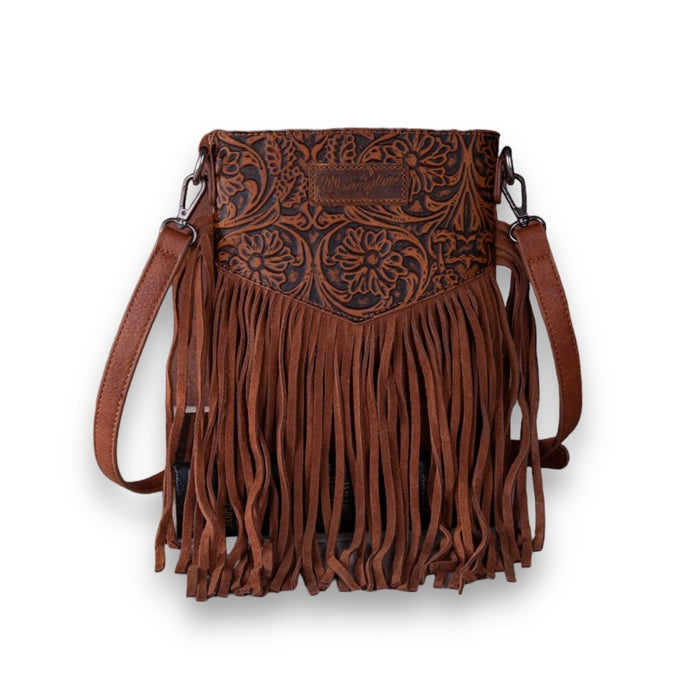 Wrangler Vintage Floral Embossed Fringe Crossbody - Brown