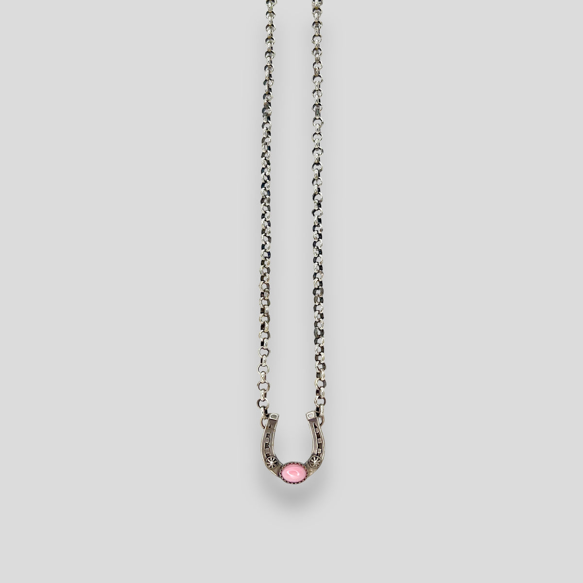 Pink Conch and Sterling Silver Horseshoe Necklace Thick