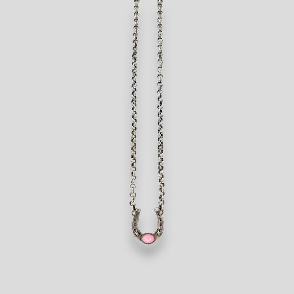 Pink Conch and Sterling Silver Horseshoe Necklace Thick