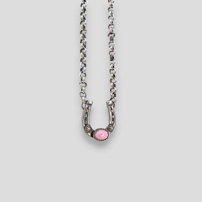 Pink Conch and Sterling Silver Horseshoe Necklace Thick