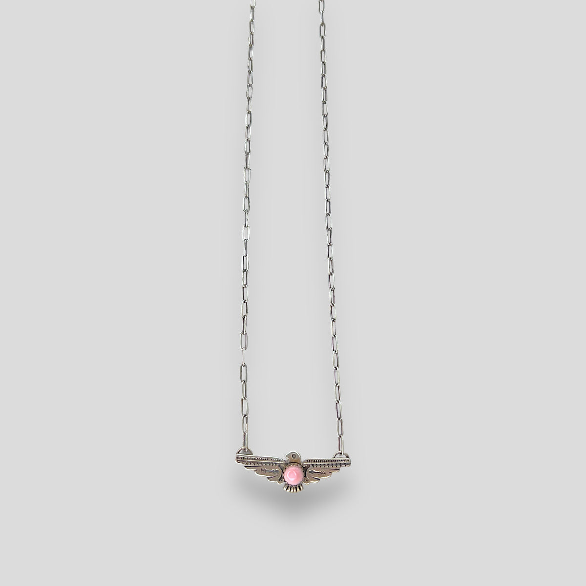 Pink Conch and Sterling Silver Thunderbird Necklace