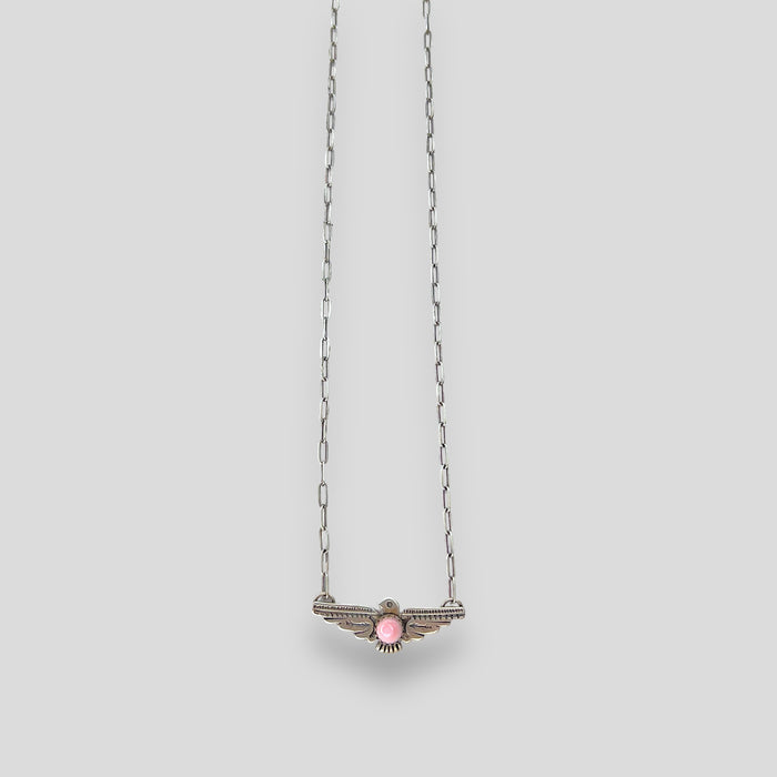 Pink Conch and Sterling Silver Thunderbird Necklace