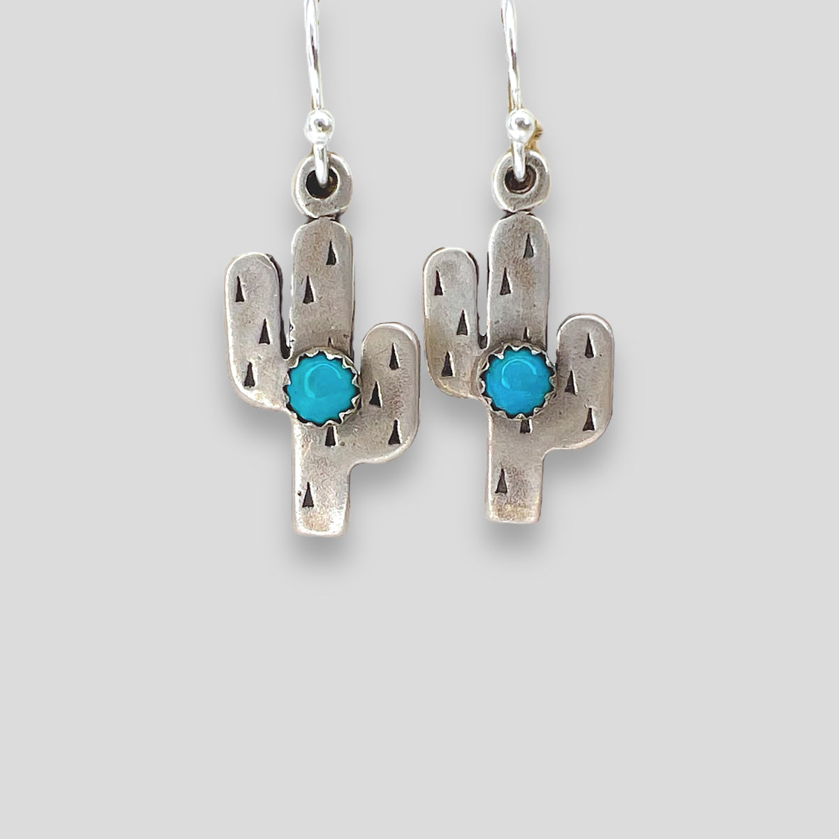 Turquoise and Sterling Silver Saguaro Earrings Thick