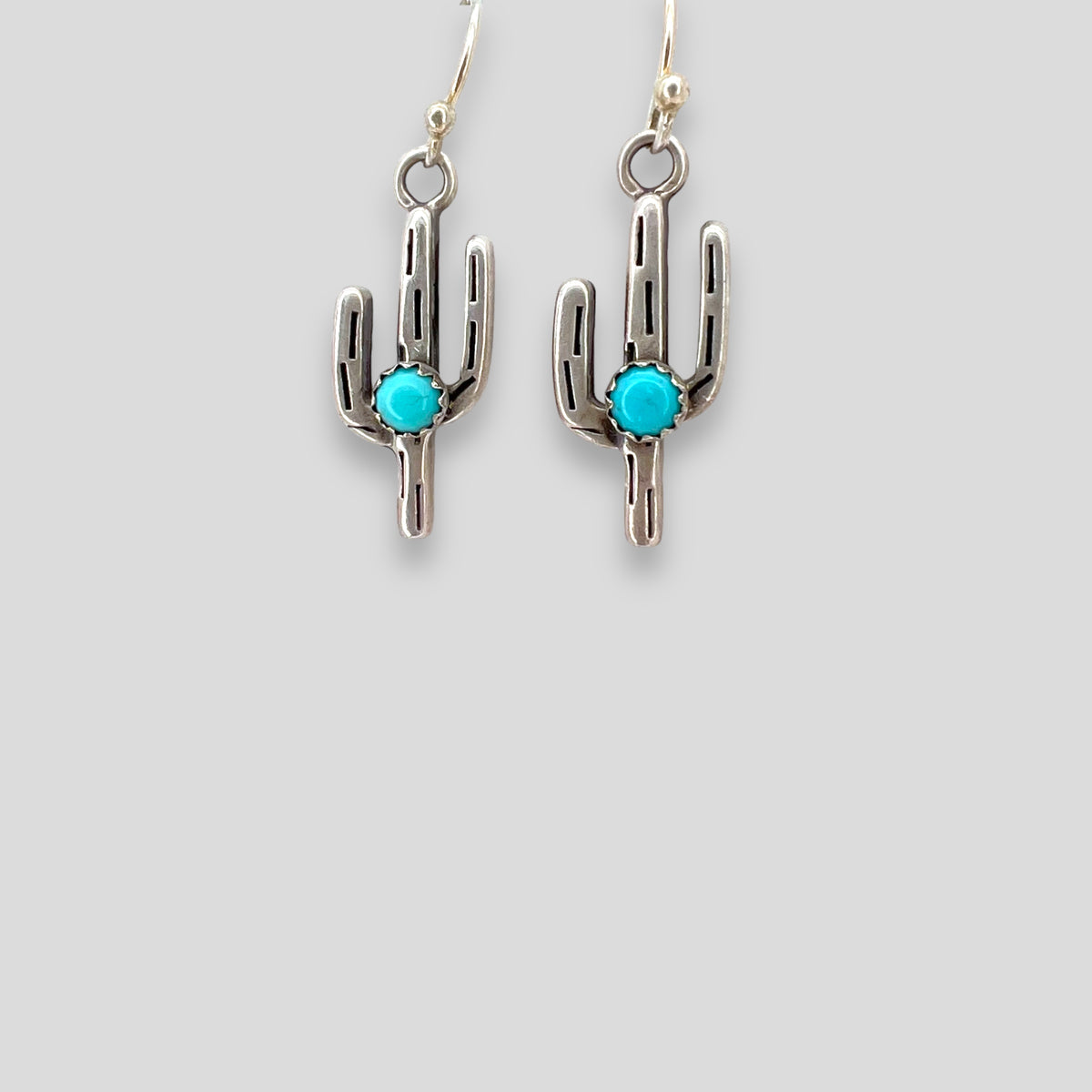 Turquoise and Sterling Silver Saguaro Earrings Thin