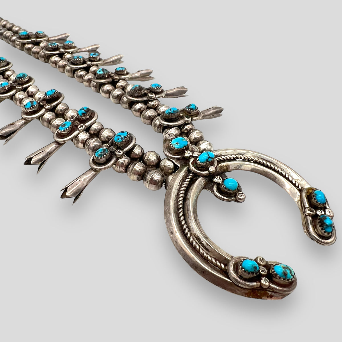 Vintage Navajo Squash Blossom Turquoise Necklace