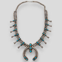 Vintage Navajo Squash Blossom Turquoise Necklace