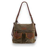 Wrangler Floral Tooled Denim Hobo/Crossbody Backpack (Convertible ) Olive